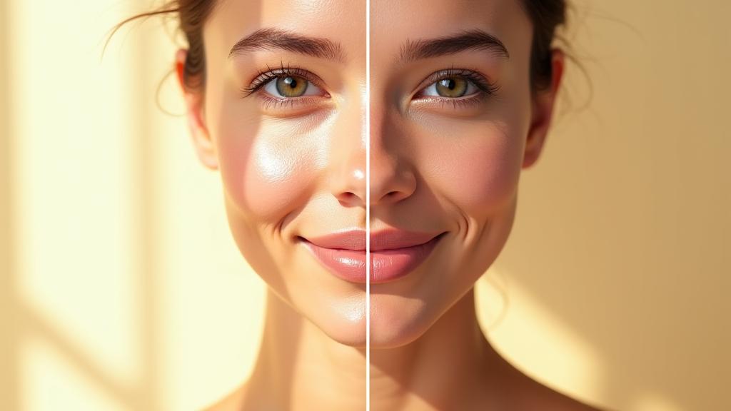 Perbandingan 'sebelum dan selepas' kulit yang lebih lembap dan sihat selepas menggunakan losyen Bunga Embun Naturals. Di samping itu, sijil ujian dermatologi dipaparkan.
