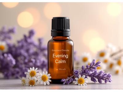 Botol minyak essential Evening Calm dengan bunga lavender dan chamomile