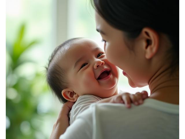 Ibu bapa dengan bayi senyum, melambangkan keselamatan produk untuk kulit sensitif bayi.