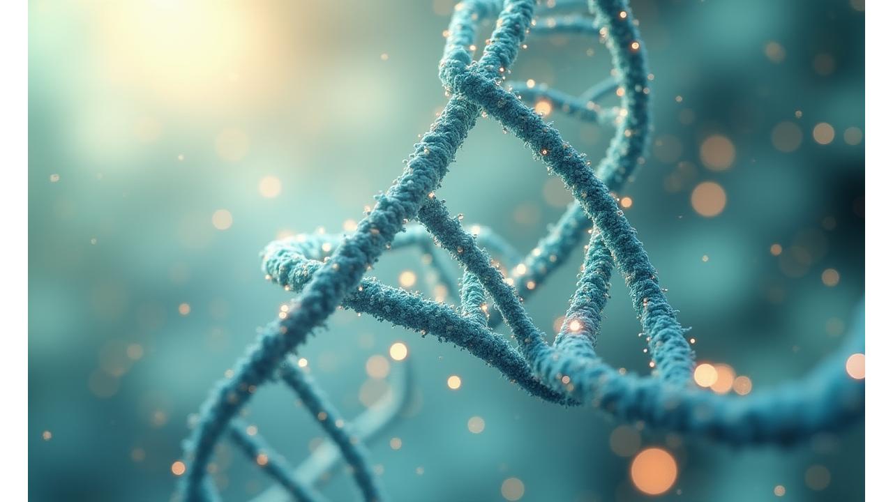 Ilustrasi saintifik molekul DNA dan sel-sel kulit yang beregenerasi, menunjukkan mekanisme kerja polinukleotida.